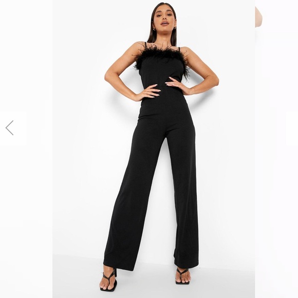 {Boohoo} Strappy Feather Wide Leg Jumpsuit - NEW, WEDDING, BIRTHDAY - Picture 3 of 9